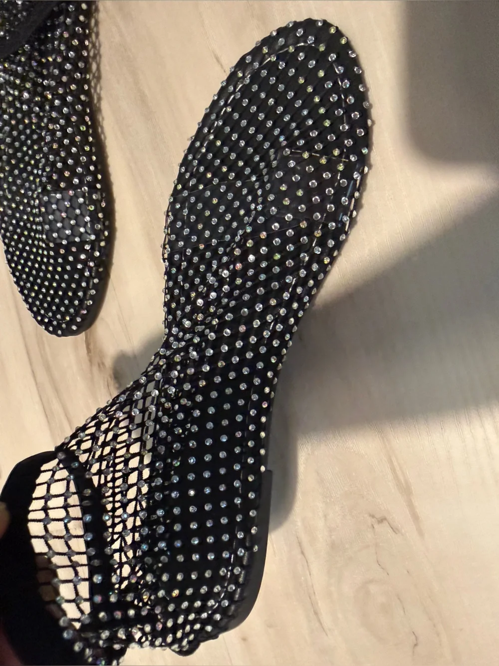 Black Crystal Fishnet Slip-On Sparkle sandal booties - New size 9